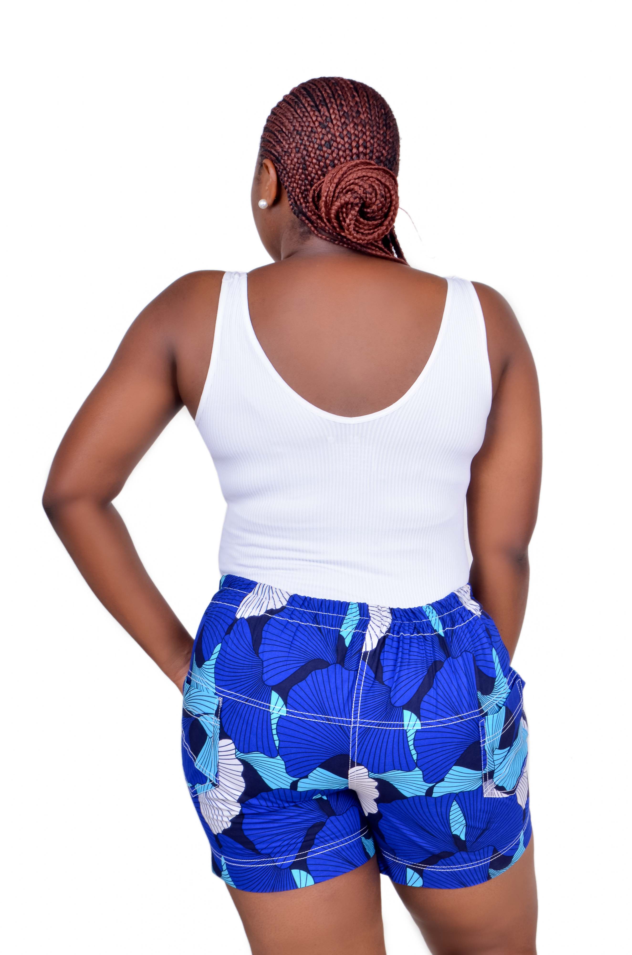 Women's Gladee Kipepeo Vibrant Blue African Print Casual Shorts