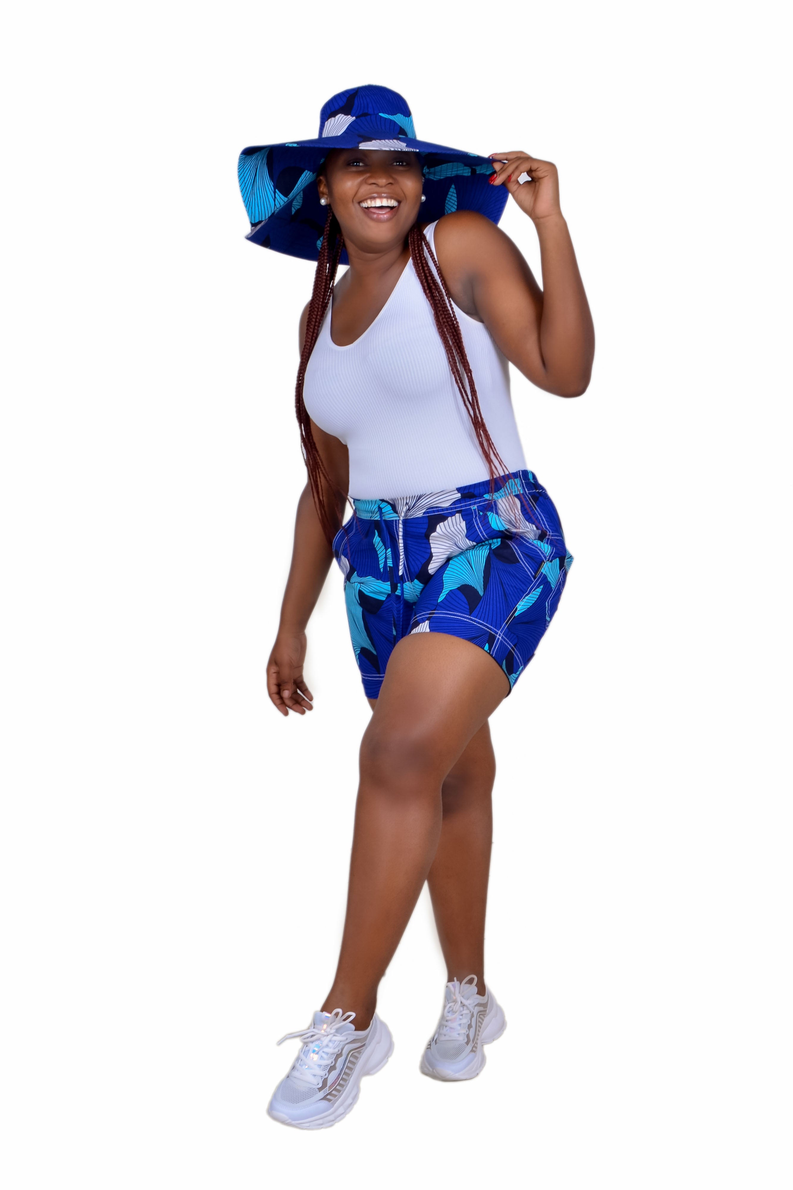 Women's Gladee Kipepeo Vibrant Blue African Print Casual Shorts